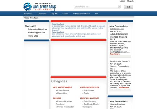 لقطة شاشة لموقع World Web Rank Directory
بتاريخ 01/12/2021
بواسطة دليل مواقع ألتدتك